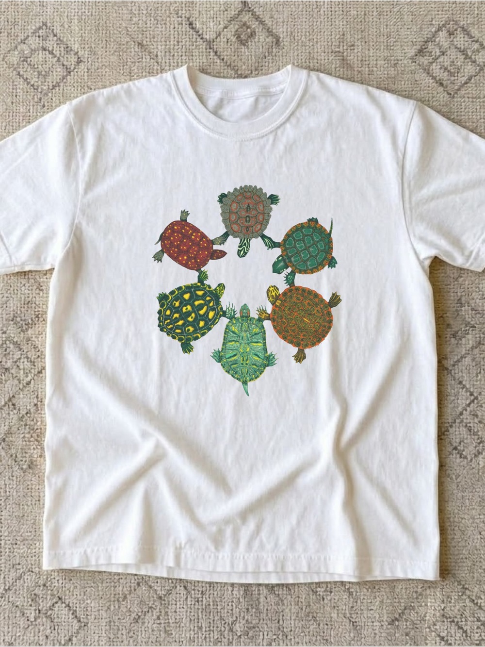 Protect Turtles White Tee Colorful Turtle Graphic Tee